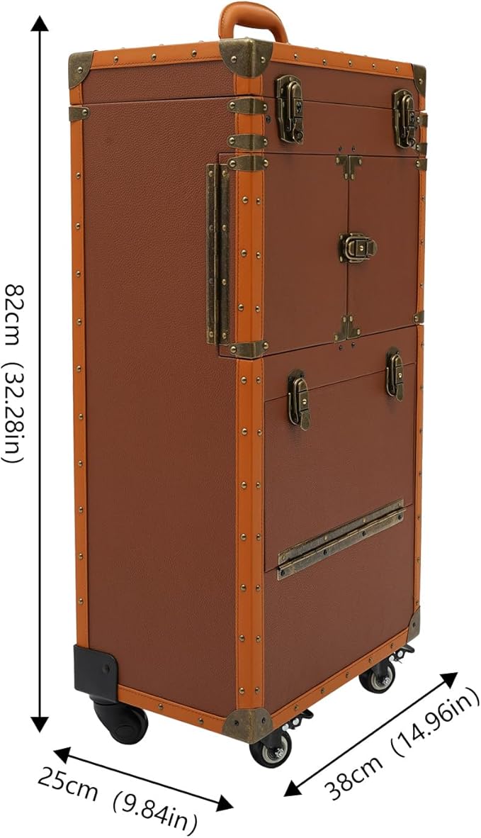 Rolling Lockable Makeup Train Case, Beauty Salon Luggage Hairdressing Trolley Stylist Beauty Salon Cosmetic Luggage Travel Organizer Tool Box for Professional Hairdressers(Coffee)