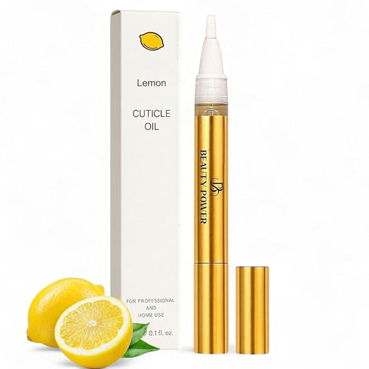 Beauty Power Nail Oil Cuticle Pen - Lemon - Nail Strengthener & Growth Serum with Vitamin A, D, E, B5, Grapeseed & Natural Oils - Repair for Brittle, Peeling, Thin Nails - Twist Brush Pen