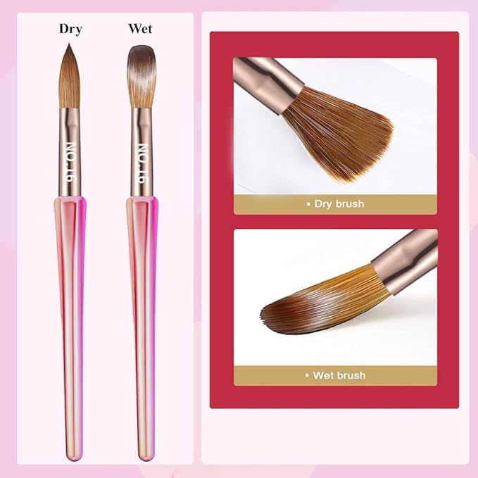 DAIXIANGER 6Pcs Acrylic Nail Brush Set, Size 6/8/10/12/14/18 - Professional Nail Brushes for Acrylic Application Powder & Nail Extension, 3D Nail Carving Tools for DIY Home Salon Manicure-Pink