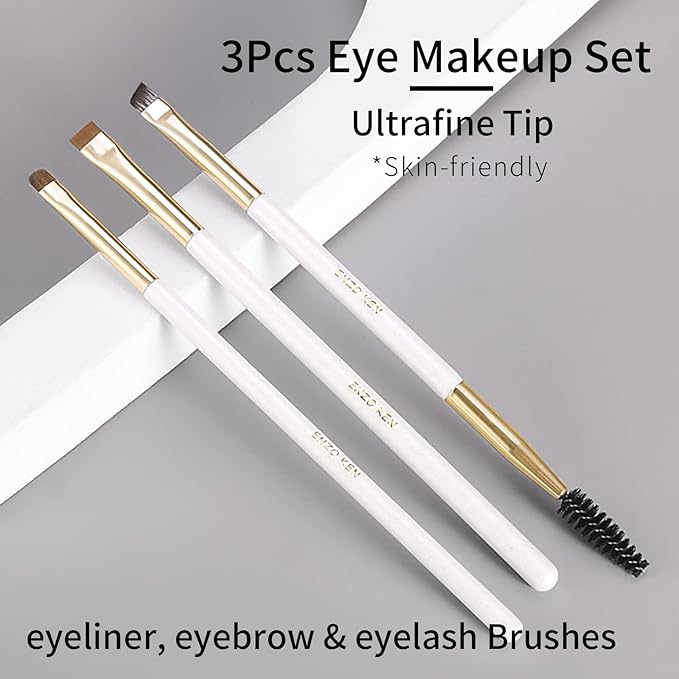 Flat Angled Eyebrow Brush & Fine Angled Eyeliner Brush & Eyelash Brush Set, Fine Angled Brow Brush, Flat Eyebrow Brush, Eyeliner Brush, Winged Eyeliner Brush Angled. (163-3P)