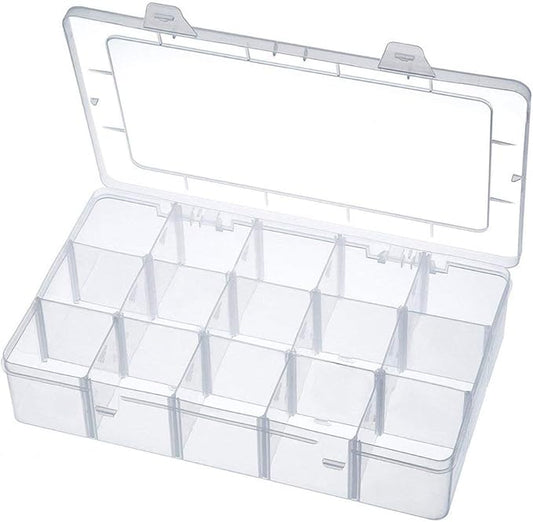 Nail Tip False Empty Tips Organizer Storage Box with 15 Number Spaces Storage Case Container Nail Plastic Grid Box for Fingernail Crystal Jewelry Accessories (White)
