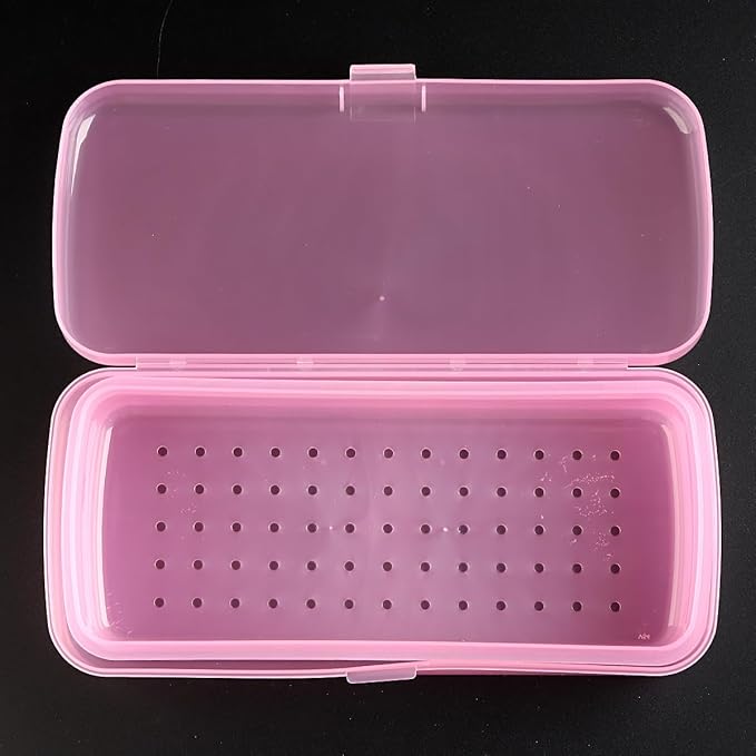 FSpronail Nail Tool Sterilizer Box, Fully Transparent Disinfection Container Tray for Nail Tools Organizer with Strainer for Tweezers Manicure Equipment Nails Salon Supplies Art Accessories - Pink