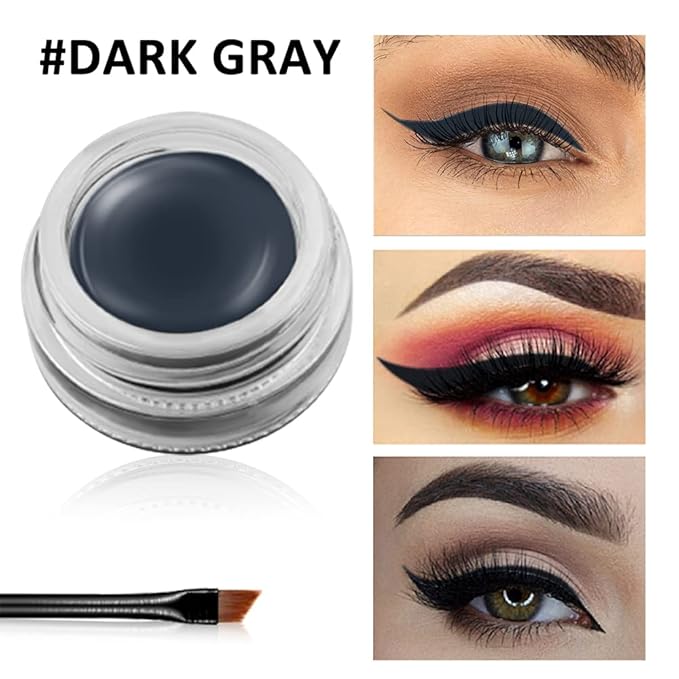 Erinde Dark Gray Gel Eyeliner Waterproof, Long Lasting Eyeliner Gel Pot, Intense Color Smudge-Proof Eye Liner Makeup, Matte Waterline Eye Liner with 2PCS Brushes, 08 Dark Gray