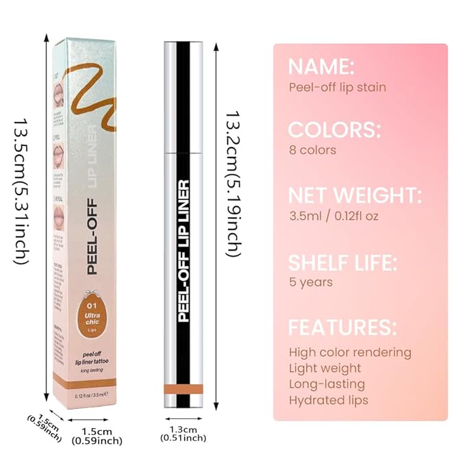 JUAAZIN Matte Liquid Lip Stain Peel Off Lip liner Tattoo, Orange Brown Matte Peel Off Lip Stain, Long Lasting Waterproof Lipstick Lip Gloss Stain, Transfer-proof for All Skin Types 0.12 fl oz 01#