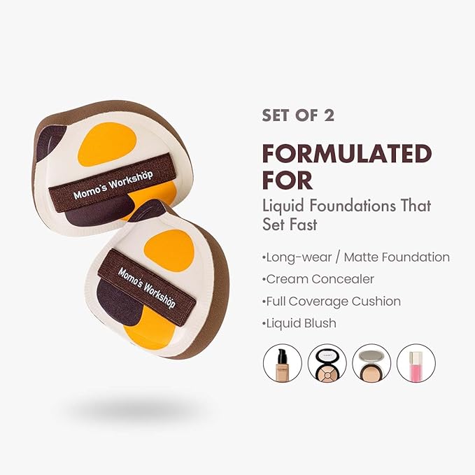 2-Pack Cute Tricolor Cat Makeup Sponge Oxygen-Finish Makeup Sponge for Liquid Foundation & Cream Blush, 85° Angled Tip, Hydrophilic PU for Sheer & Natural Makeup, Buildable Coverage Sponge