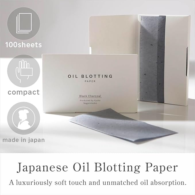 Oil Blotting Paper 100 Sheets,pack of 1 – Natural Black Charcoal Facial Tissues with Premium Washi Japanese Paper, Portable Easy Dispensing, Made in Japan, Skin-Care & Makeup Essential