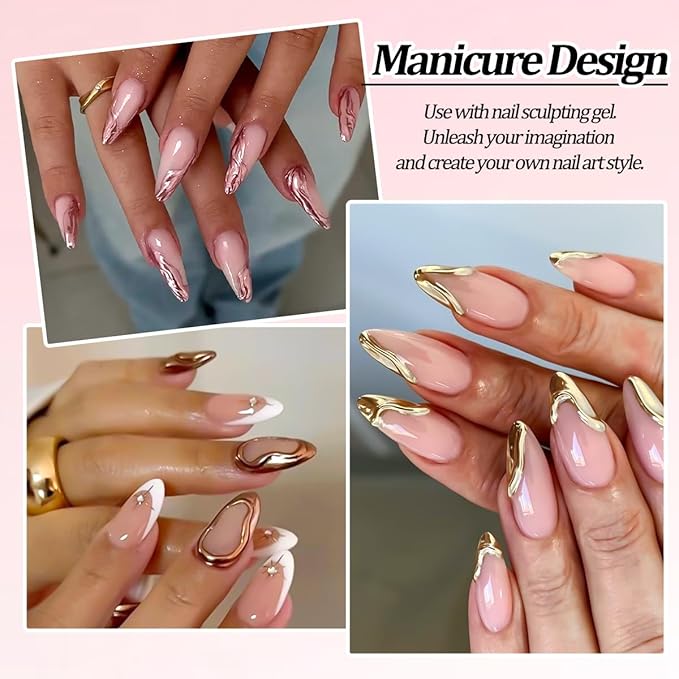 6 Jars Chrome Nail Powder Kit, Metallic Gold Chrome Nail Powder Super Mirror Effect Pigment Holographic Manicure Nail Glitter Powder Dust for Gel Polish Nail Art Decoration, Resin Craft