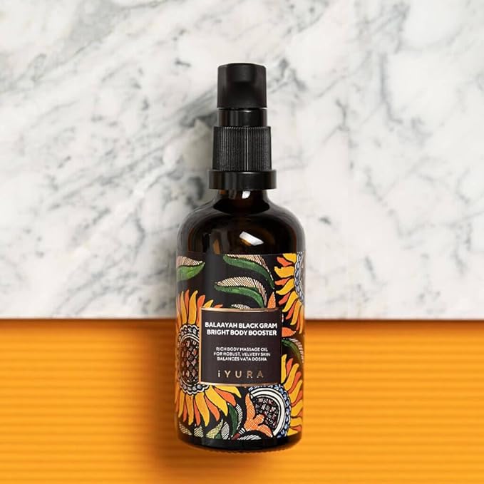 The Ayurveda Experience iYURA Balaayah Black Gram Bright Body Booster Oil | Ayurvedic Massage & Moisturizing Body Oil | Luxurious, Fast-Absorbing & Non-Sticky | 3.38 fl oz