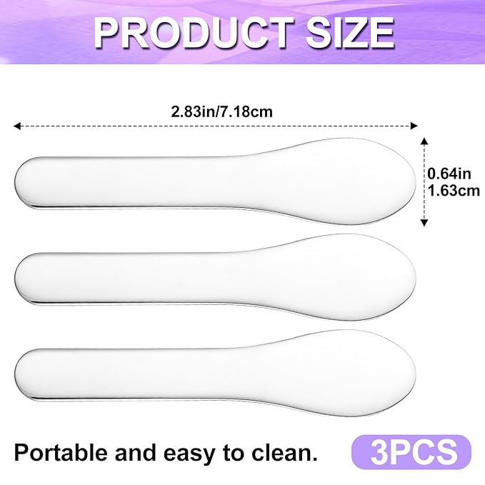 Pndeyo 3pcs Mini Metal Makeup Spatula, Reusable Cosmetic Cream Spatulas Spoon, Skincare Scoop Applicator Facial Massage Beauty Tools for Mixing and Sampling Face Eye Cream- Silver