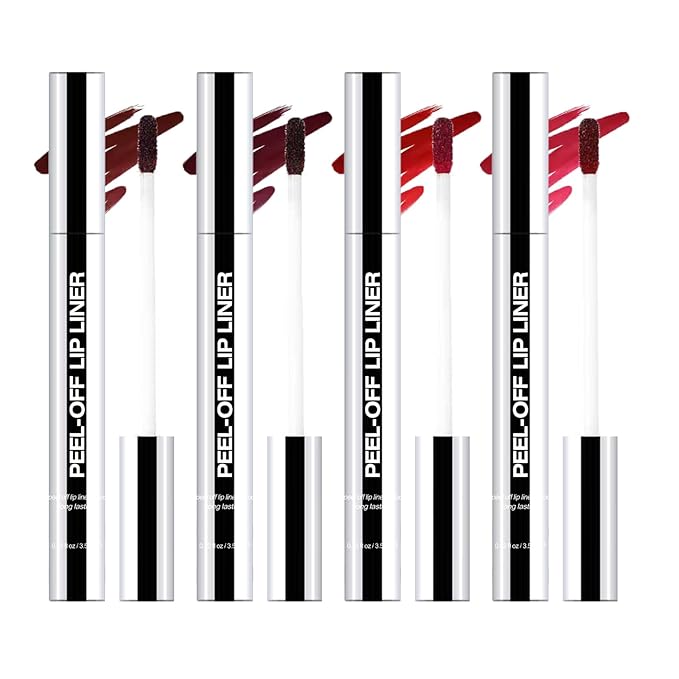 4PCS Peel Off Lip Liner Stain with Tweezer, Long Lasting Waterproof Lip Tint Stains Makeup Set with Matte Finish for Women