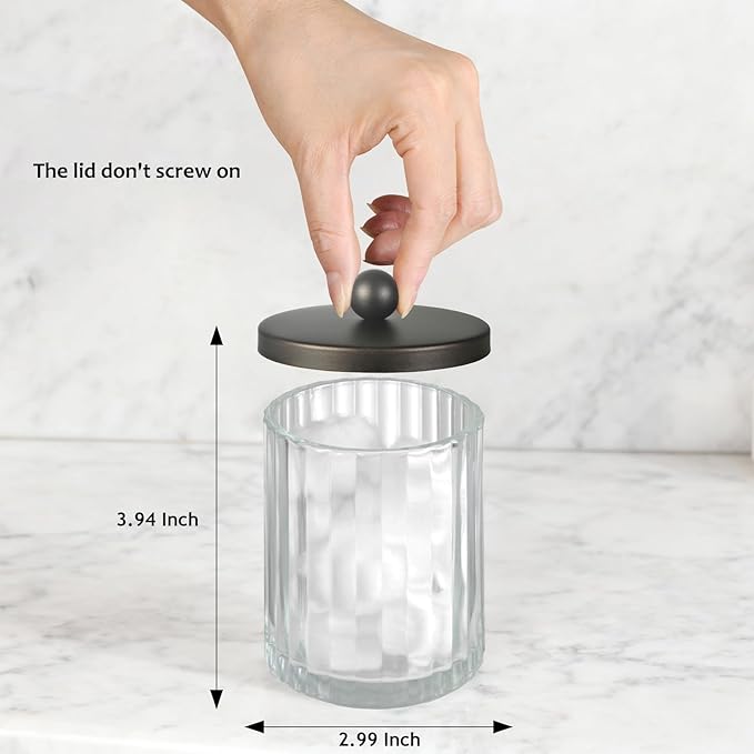 Amolliar Apothecary Jars Bathroom Vanity Storage Organizer Set, Countertop Canister with Stainless Steel Lid & Cute Stickers, Qtip Holder Dispenser for Cotton Swabs, Balls, Makeup Pads(Bronze, 2 Pack)