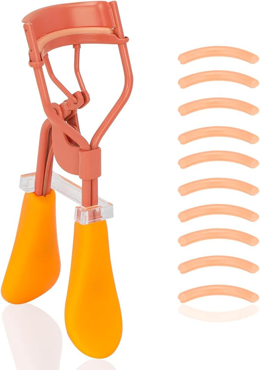 ODELY Eyelash Curler with Pads, Lash Curler with 10 Extra Silicone Replacement Pads, Comfortable Grip for Effortless Curling – Eyelashes for The Perfect Eye Contour (Honeydew Orange)