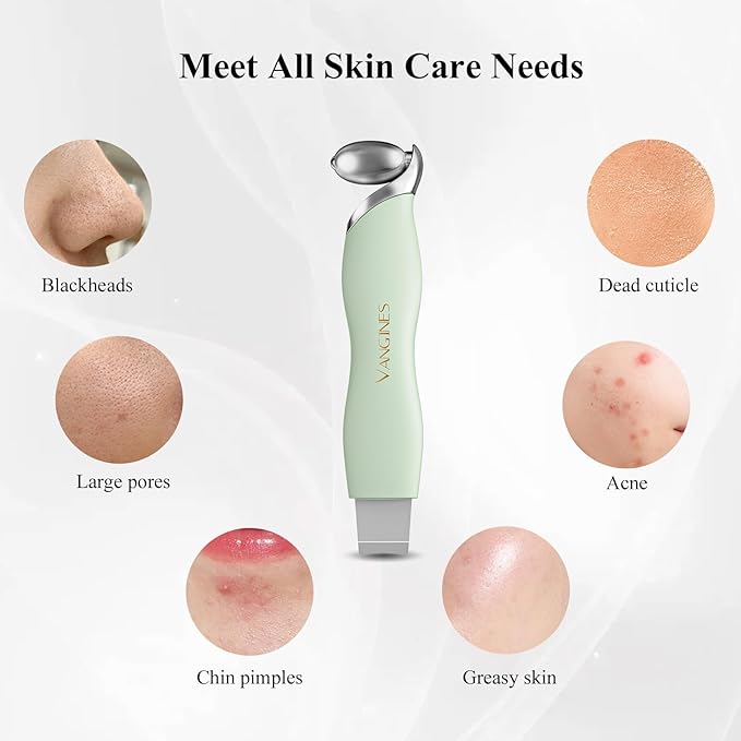 Vangines Blackhead Scraper Tool & Skin Scrubber Face Spatula for Blackhead Removal, Pore Cleaning, with Cooling Ice Roller & 2 Silicone Brush Heads (Sage Mist)