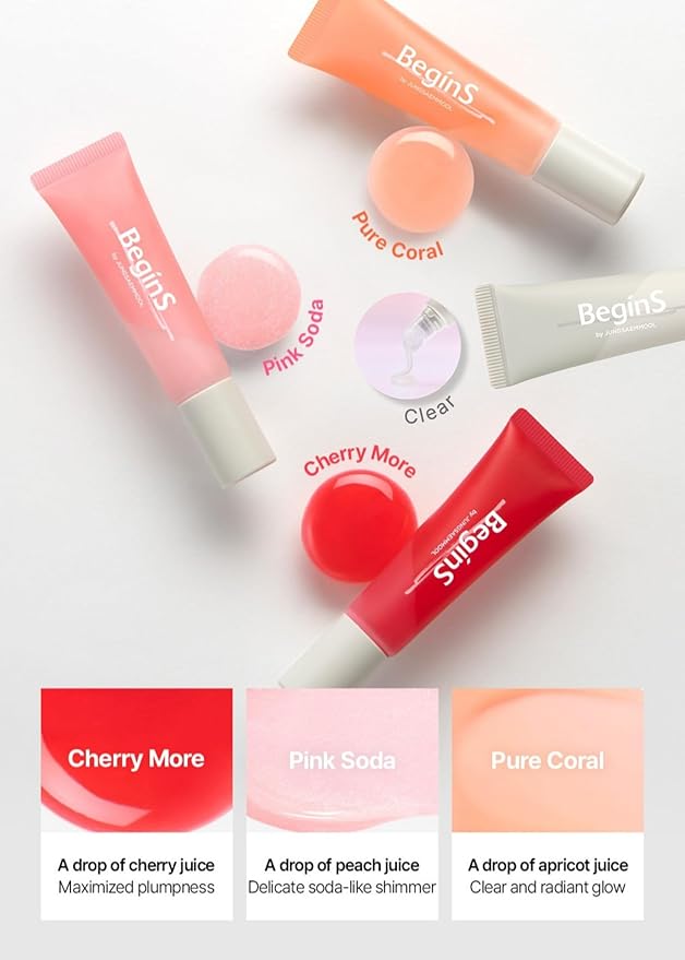 Lip Care Color Oil #Pink Soda 0.34 Fl Oz, Vegan Tinted Lip Oil with Jelly Massager for Dry Lips, Hydrating & Cooling Lip Treatment, Long-Lasting Glow & Volume, Korean Lip Oil, BeginS