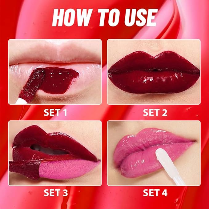 JUAAZIN Lip Stain Peel Off Lip Gloss oil Dual-Ended Combo, Raspberry Peach Lips Liner Stain Peel Off Tattoo, Long Lasting & Waterproof, Transfer-Proof Lip Tint Stain with Lip oil for All Skin Type 03#
