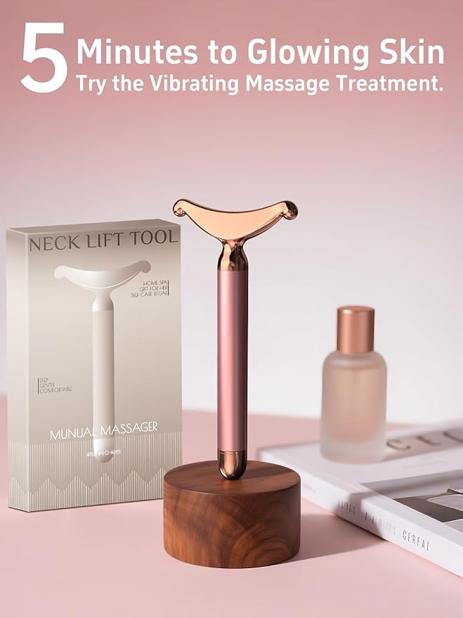Electric Facial Massager & Neck Lifter, Lymphatic Drainage Depuffer, Jawline Sculpting, Skin Firming, Under-Eye Care, Soothing Vibration, Pairs with Serum, Ergonomic Metal Body, at-Home Spa Results