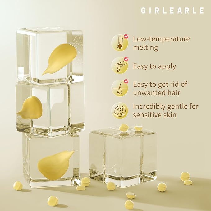 GIRLEARLE Hard Wax Beads, 1lb Honey Wax Beans for Hair Removal, Hard Wax for Sensitive Skin at Home, Wax Refill Perfect for Brazilian Bikini, Legs, Facial, Eyebrow and Full Body for Women and Men