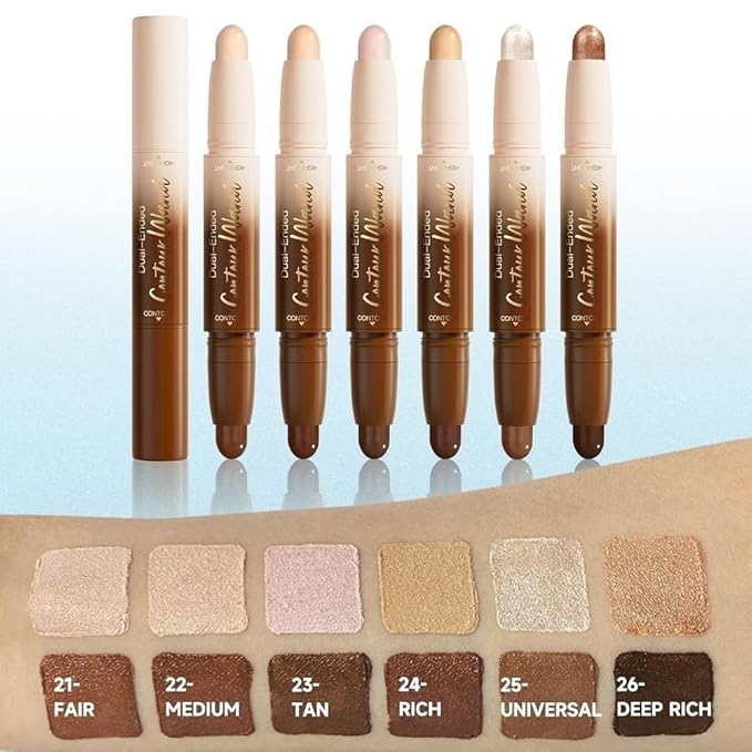Darker Nude + Light Pink Contour Stick Dual Ended Face Body Makeup Waterproof no Transfer, 2 in 1 Cream Concealer Stick Contouring Makeup Kit, Nose Contour Bronzer Sticks Face Highlighter Make up