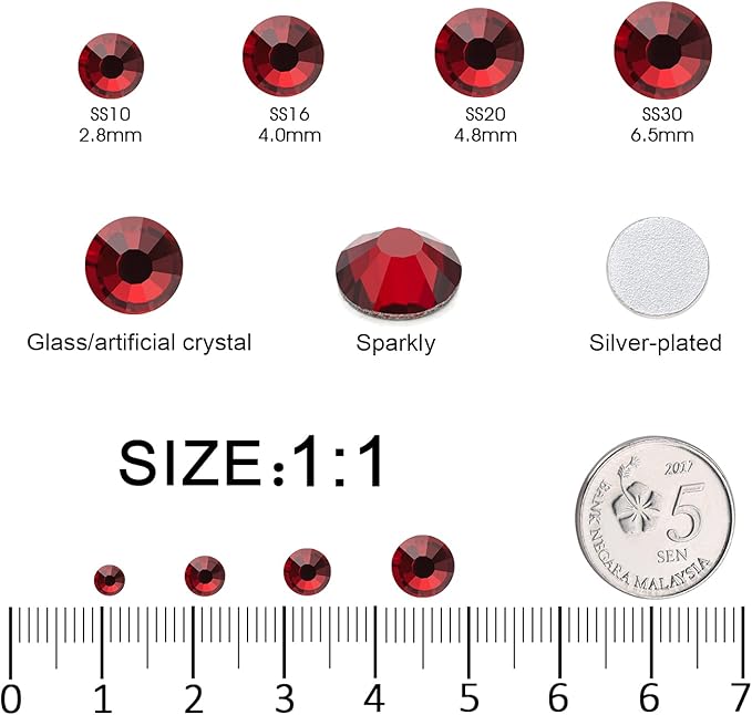 MEIBITE Flatback Rhinestones Bulk, 2880PCS Siam Rhinestones for Clothes DIY Decoration Crafts, Siam, SS30, 6.3-6.5mm