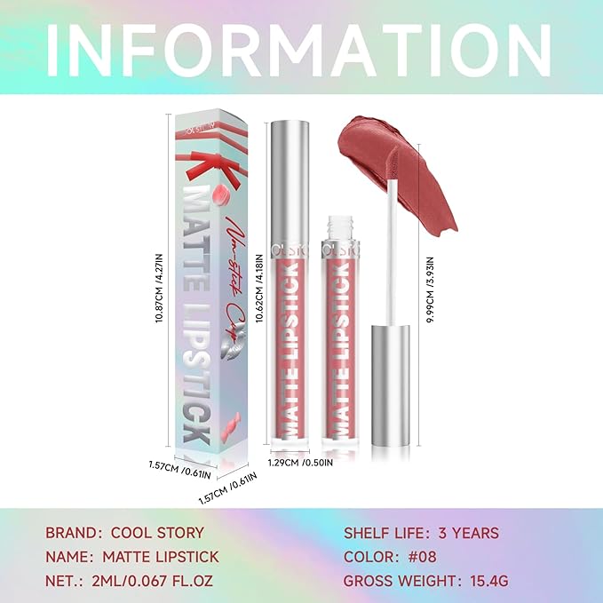 COOL STORY Matte Lip Stain Tint Highly Pigmented Color Long-Lasting Waterproof Mauve Mist (08)