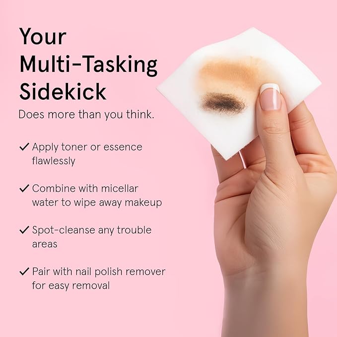 grace & stella Face Pads for Toner, Essence, and DIY Mask (100 Count) - Soft, Lint-Free Makeup Remover Pads - Durable Facial Pad for Skincare - Vegan, Cruelty-Free