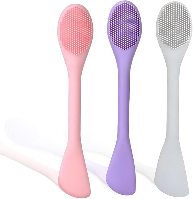 Silicone Facial Mask Applicator Face Masks Skincare Brush Facial Scrubber Double-Head Lotion Spatula Scoop for Makeup,Foundation,Cream,Lotion,Moisturizer,Gel,Peel,Mud Masks (Grey+Pink)