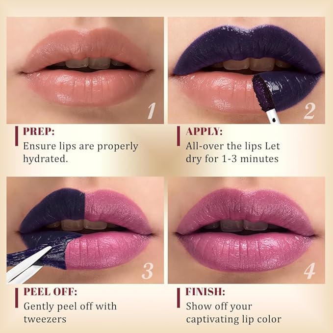 JUAAZIN 3Pcs Peel Off Lip Stain Tattoo with Tweezer - Matte Peel Off Lip Tint, Long Lasting Waterproof Transfer-Proof Lip Stain,Cruelty-Free Lip Masque for All Skin Types,Valentine's Day Gift 01+02+03