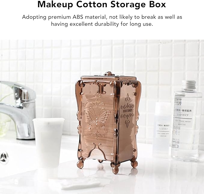 Agatige Cotton Pad Holder, Butterfly Rose Flower Cotton Pad Dispenser Cotton Pads Storage Box Makeup Remover Wipes Container with Cover for Home(Translucent Coffee)