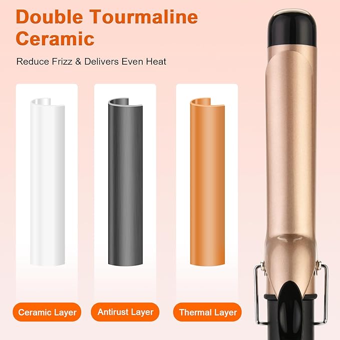 Curling Iron 1 1/4 Inch for Medium and Long Hair Professional Tourmaline Ceramic Barrel Curler with Clamp Dual Voltage Adjustable Temperature Long-Lasting Results Black
