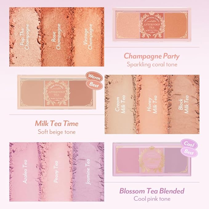I'M MEME Blusher Palette - Afternoon Tea_Milk Tea Time | Soft Pink, Peach, Lavender, 3 Shades Palette, Matte Powder, Face & Cheeks, For All Skin Tones, Powdery Finish, Lightweight Formula, 0.4 Oz