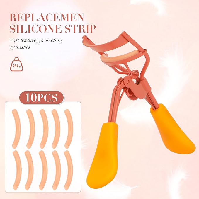 ODELY Eyelash Curler with Pads, Lash Curler with 10 Extra Silicone Replacement Pads, Comfortable Grip for Effortless Curling – Eyelashes for The Perfect Eye Contour (Honeydew Orange)