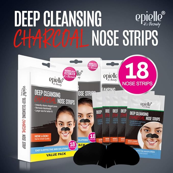Epielle Deep Cleansing Charcoal Nose Strips, Pore Strips for Clogged Pores, Blackhead Removal, Oily Skin, Easy and Effective, K- Beauty Skin Solutions, 18 Count Value Pack