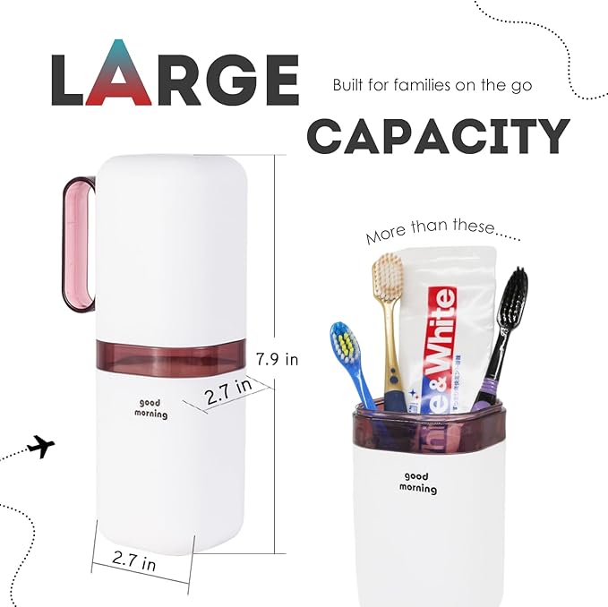 Toothbrush Travel Case,Toothbrush Holder and Rinse Cup with Handle Travel Toothbrush Cup,Multifunctional Toothbrush Cover,Large Capacit Travel Toothbrush Holder with Mouthwash Cup Purple