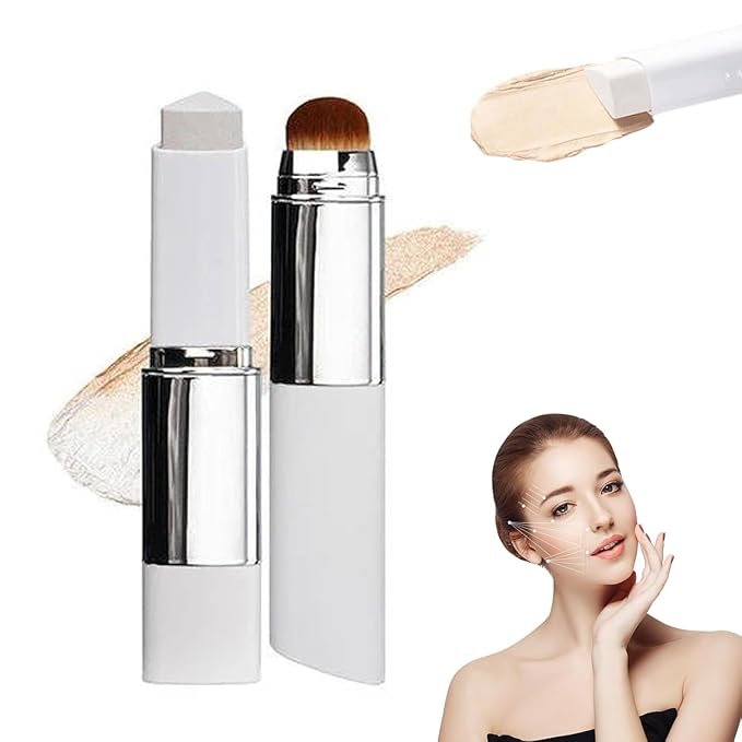 2026 New Double-Headed Foundation Stick, Lightweight Color-Changing Formula with Microfine Soft Bristle Brush, Cream Concealer Makeup (Lvory)