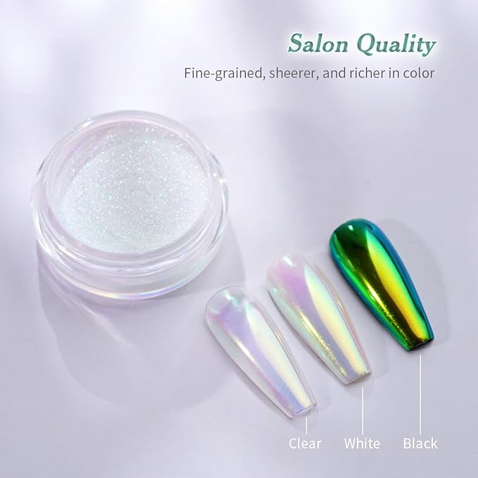 Pretty Diva Aurora Chrome Nail Powder, Unicorn Mermaid Iridescent Chrome Powder for Nails, Aurora Nail Powder Glitter Pigment Iridescent Nail Chrome Powder for Gel Nail Art Decoration