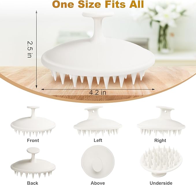 Meartchy Silicone Scalp Massager Shampoo Brush, Scalp Brush for Hair Growth & Dandruff Removal, Hair Scrubber Scalp Stimulator Exfoliator Brush with Soft Bristles for Wet Dry Scalp Care (White)