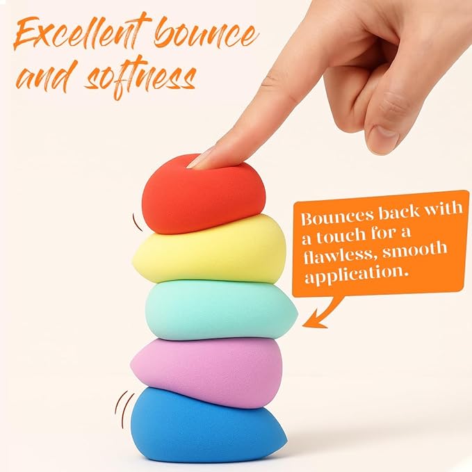 BEAKEY Makeup Sponge Set 5 Pack Micro Porous Low Absorption Soft Latex Free Foundation Beauty Sponges & Blenders for Powder Cream, Stocking Stuffers for Women