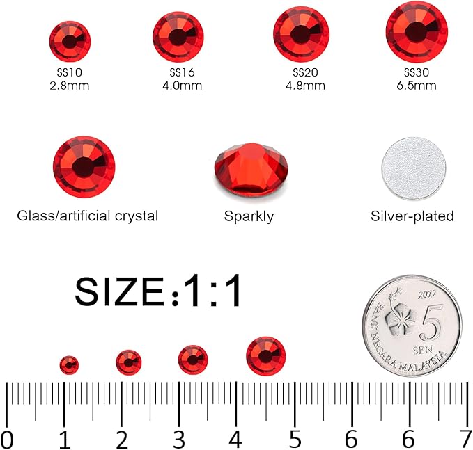MEIBITE Flatback Rhinestones Bulk, 14400PCS Lt.siam Rhinestones for Clothes DIY Decoration Crafts, Lt.siam, SS10, 2.7-2.9mm