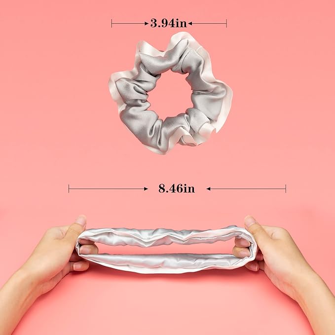 Silmer Silk Scrunchies for Hair Curly Hair 100% Mulberry 3 Pack(Pink,Silvery Grey, Haze Blue)