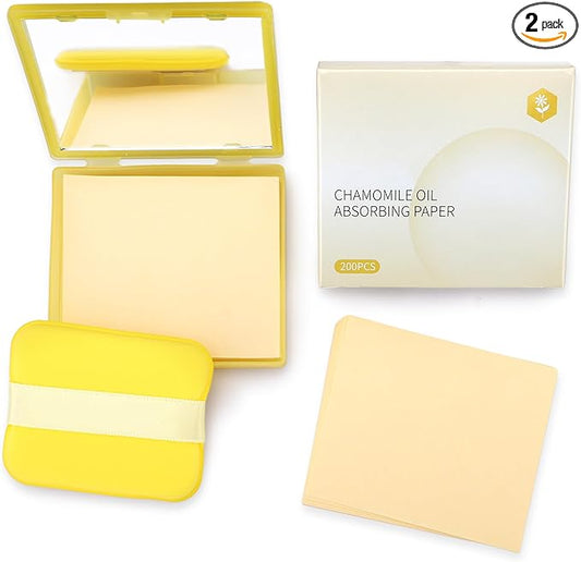 Erinde Oil Blotting Sheets for Face with Mirror and Puff, 300 Sheets Oil Blotting Paper for Oily Skin, Face Oil Absorbing Sheet, Natural Oil Control Film, Absorb Excess Oil, Makeup Friendly