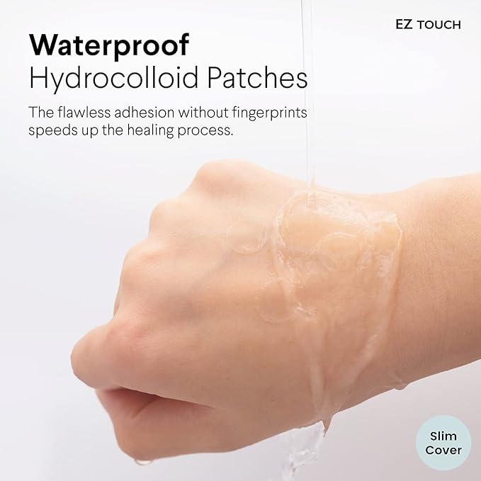 EZ Touch Touch-free Hydrocolloid Acne Pimple Patch (60 count, 12mm, Invisible) | Ultra-thin & Vaterproof | Patented Korean Slim Cover