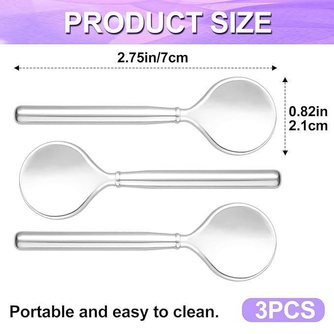 Pndeyo 3pcs Mini Metal Makeup Spoon, Reusable Cosmetic Cream Spatulas, Skincare Scoop Applicator Facial Massage Beauty Tools for Mixing and Sampling Face Eye Cream- Silver