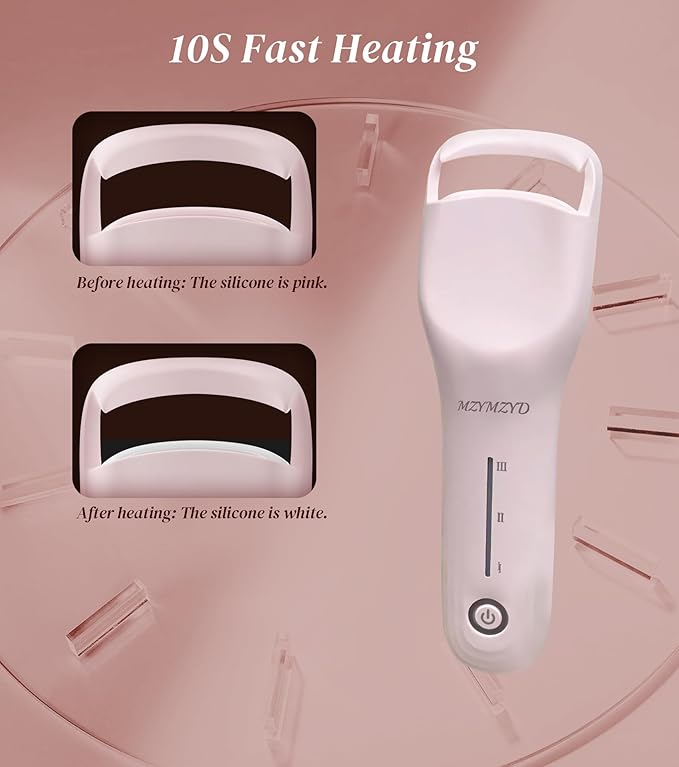 MZYMZYD Heated Eyelash Curler, Eyelash Curlers with 3 Temp Settings, 10S Quick Heat-Up, 24H Long-Lasting Natural Curl, Type-C Recharge, Mini Electric Eyelash Curler for Women - Pink