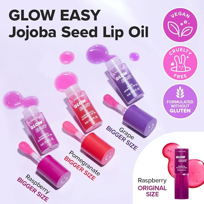 I DEW CARE Lip Gloss - Glow Easy Pomegranate | Jojoba Seed Oil, Vitamin C, Pigmented Glossy Stain, Hydrating, Korean Makeup, Pink Color, Moisturizing, Nourishing Crystal, 0.20 FL Oz