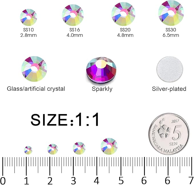 MEIBITE Flatback Rhinestones Bulk, 14400PCS Crystal AB Rhinestones for Clothes DIY Decoration Crafts, Crystal AB, SS10, 2.7-2.9mm