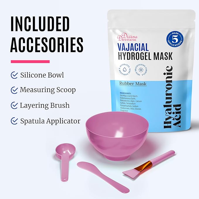 Divine Derriere Hydrogel Vajacial Mask - Premium Modeling Rubber Mask with Hyaluronic Acid, Deeply Purifying & Super Hydrating Hydro-jelly Sheet Masks, Complete Peel-Off Powder Kit