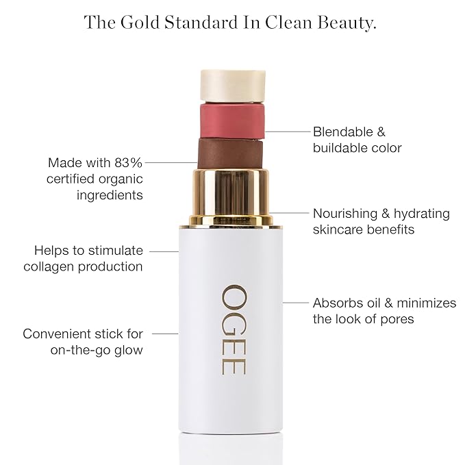 Ogee Sculpted Face Stick (OBSIDIAN - MATTE DEEP BRONZE) Certified Organic Bronzer Stick & Contour Makeup - Multi-Use Bronzer Stick for Face