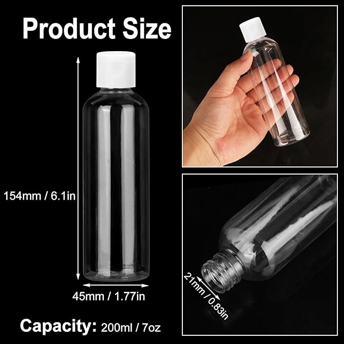 KUKLIPJIM 40 Pack 7 oz Plastic Bottles with Caps, Clear Flip Top Empty Bottles, Cosmetic Containers for Lotion and Shampoo, Travel-Friendly Bottles, BPA-Free for Liquids and Personal Care?200ml