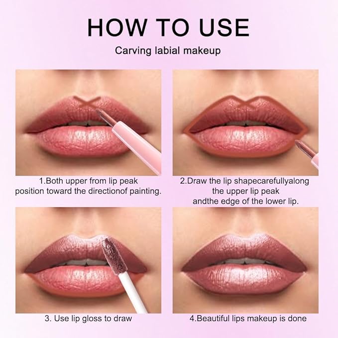 evpct 2Pcs Beige Gold Mature Red Metallic Glitter Lip Liner and Lipstick Combo, Shimmery Lip Gloss Stain Set Makeup for Women LongLasting Waterproof, Metallic Shimmer Iridescent Glossy Liquid Lipstick