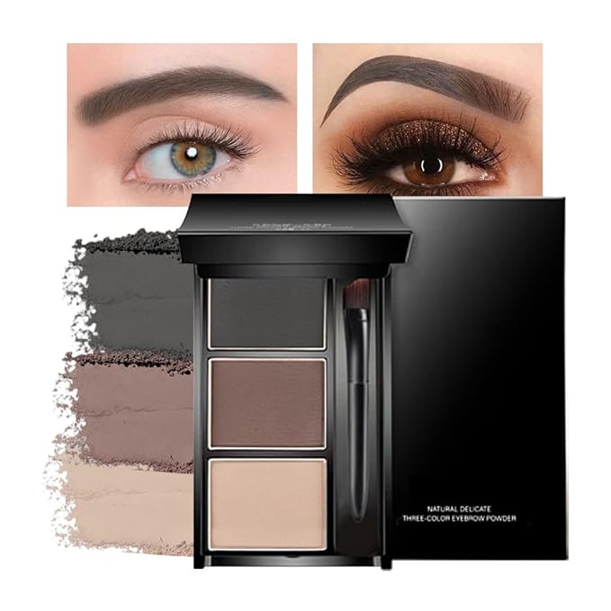 Eye Brow Powder Palette with Mirror for Women, Brown Taupe Eyebrow Powder Kit with Brush, Long-Lasting 3 Colors Brow Palette, Filler for Full, Defined Natural Brows Shaping (03)